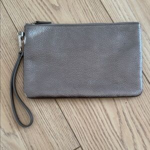 LEATHEROLOGY metallic silver gray Leather Wristlet Clutch